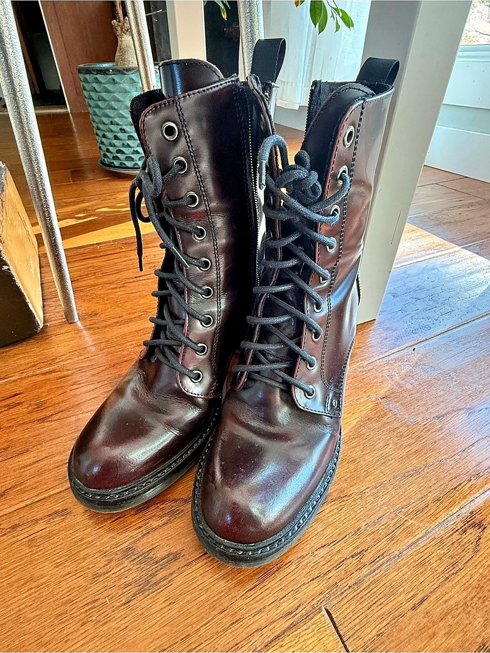 Patent Leather Heeled Boots in Oxblood